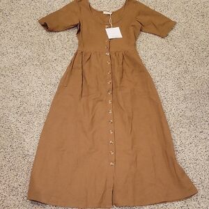 Little Cottonwood NWT Dress Brown Cotton Linen Blend Xsmall